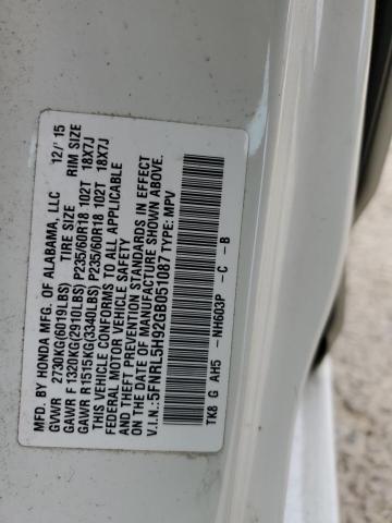 5FNRL5H92GB051087 Honda Odyssey Touring