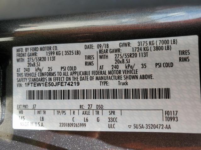1FTEW1E50JFE74219 Ford F150 Supercrew