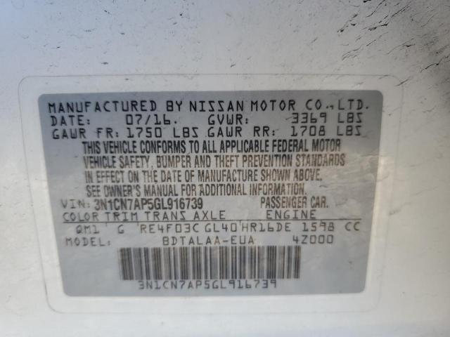 3N1CN7AP5GL916739 Nissan VERSA S