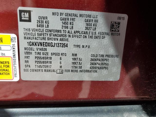 1GKKVNEDXGJ137264 GMC ACADIA SLE