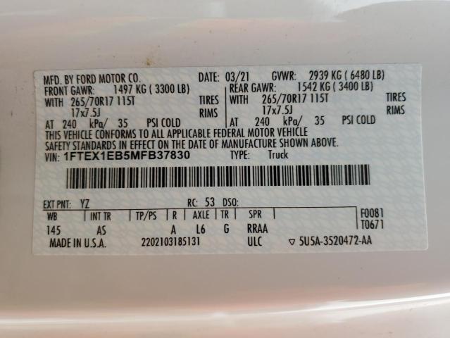 1FTEX1EB5MFB37830 Ford F150 Super Cab