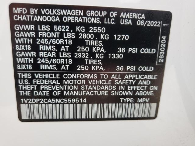 1V2DP2CA5NC559514 Volkswagen ATLAS SE