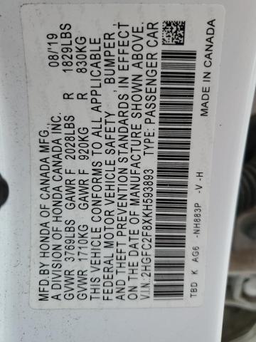 2HGFC2F8XKH593893 Honda Civic Sport