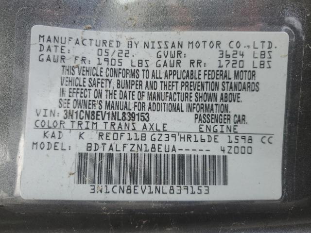 3N1CN8EV1NL839153 Nissan VERSA SV