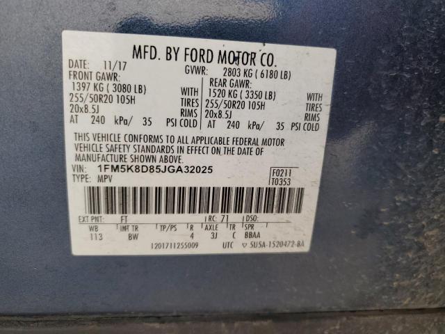 1FM5K8D85JGA32025 Ford EXPLORER XLT