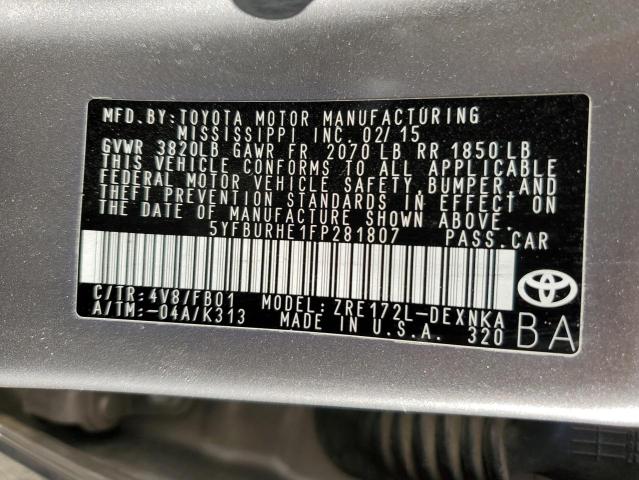5YFBURHE1FP281807 Toyota COROLLA L
