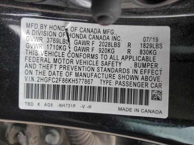 2HGFC2F86KH577867 Honda Civic Sport