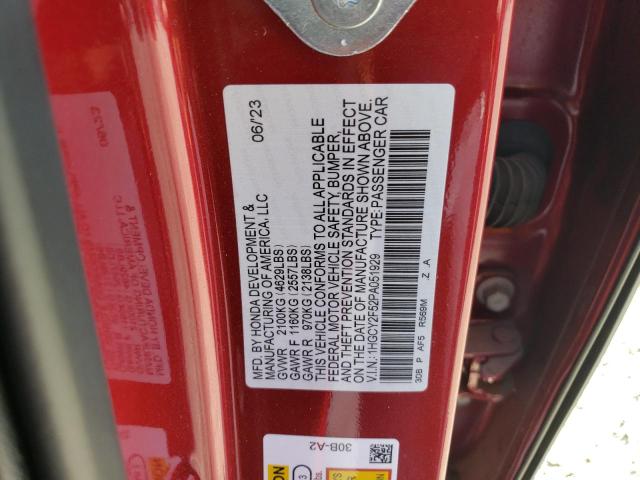 1HGCY2F52PA051929 Honda Accord Hybrid Sport