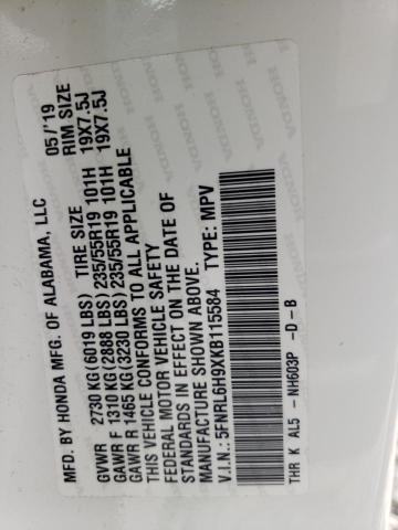 5FNRL6H9XKB115584 Honda Odyssey Elite
