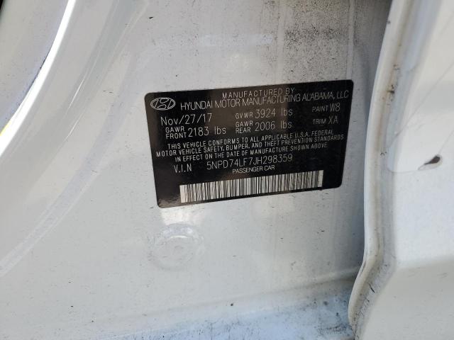 5NPD74LF7JH298359 Hyundai ELANTRA SE
