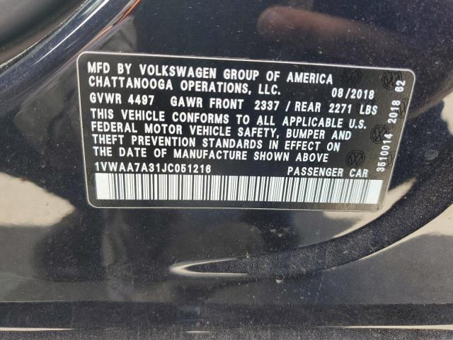 1VWAA7A31JC051216 Volkswagen PASSAT S