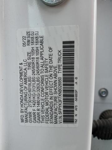 5FPYK3F7XNB026950 Honda Ridgeline Rtl