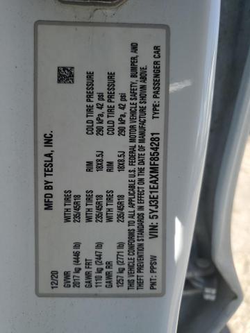 5YJ3E1EAXMF854281 Tesla MODEL 3