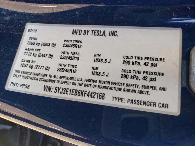 5YJ3E1EB6KF442168 Tesla MODEL 3
