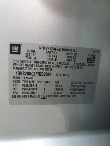 1GKS2BKC2FR232694 GMC YUKON SLT