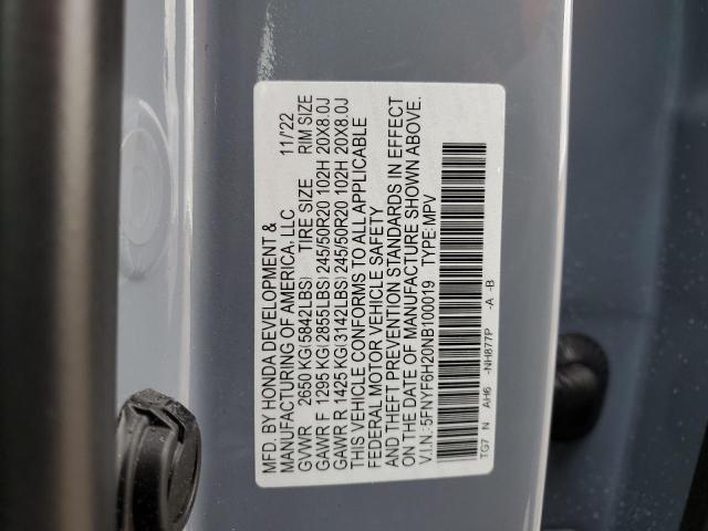 5FNYF6H20NB100019 Honda PILOT SE