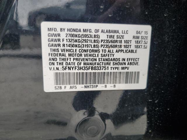5FNYF3H35FB033751 Honda PILOT SE