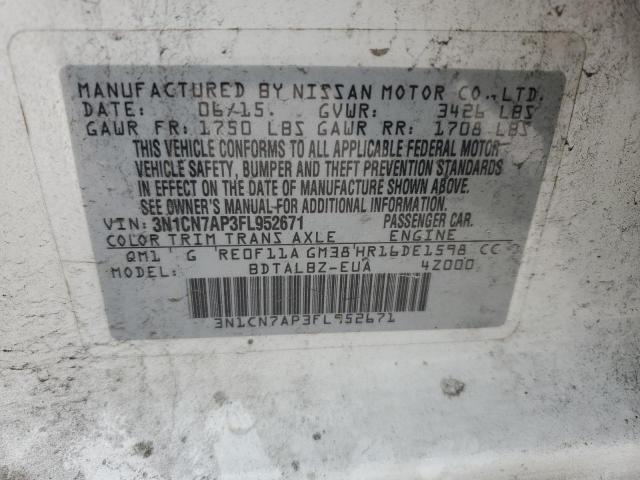 3N1CN7AP3FL952671 Nissan VERSA S