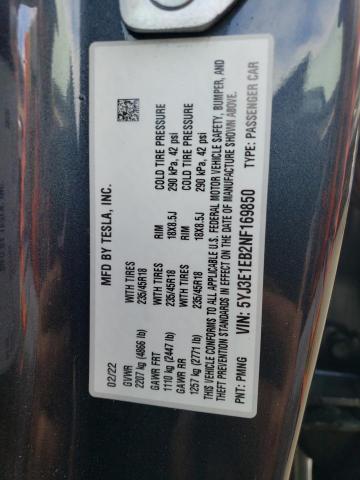 5YJ3E1EB2NF169850 Tesla MODEL 3