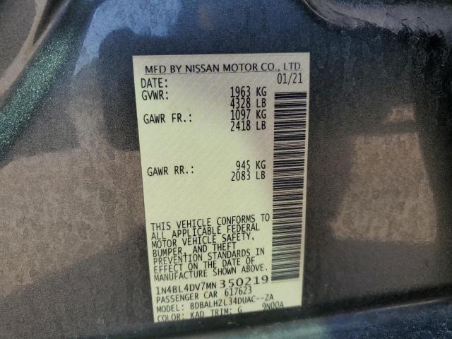 1N4BL4DV7MN350219 Nissan ALTIMA SV