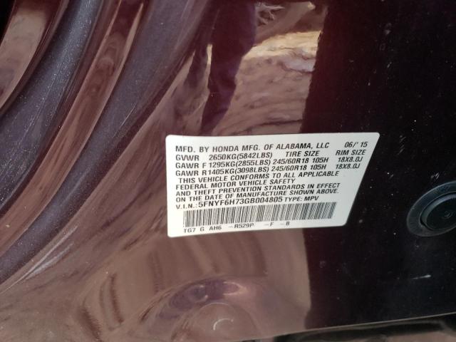 5FNYF6H73GB004805 Honda PILOT EXLN