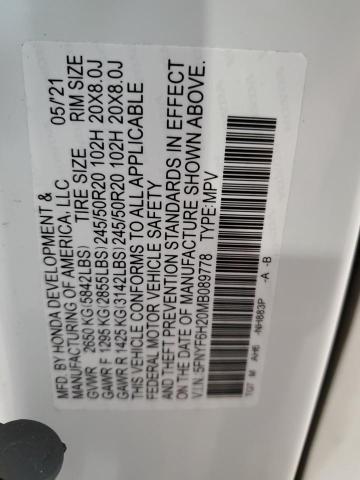 5FNYF6H20MB089778 Honda PILOT SE