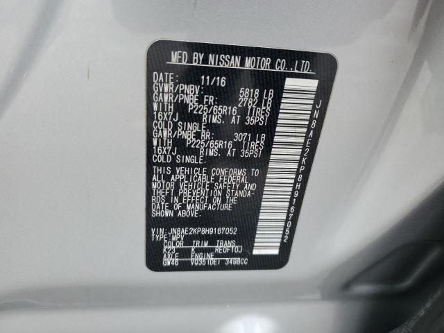 JN8AE2KP8H9167052 Nissan QUEST S