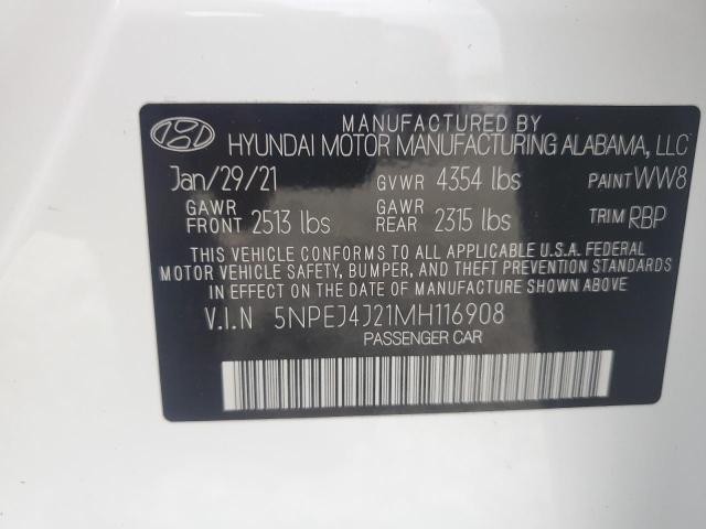 5NPEJ4J21MH116908 Hyundai Sonata Sel Plus