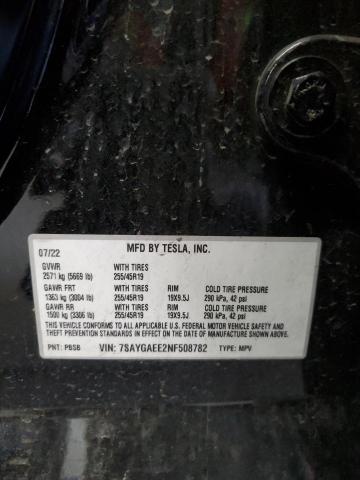 7SAYGAEE2NF508782 Tesla Model Y