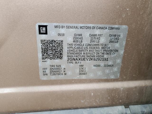 2GNAXUEV2K6292151 Chevrolet EQUINOX LT