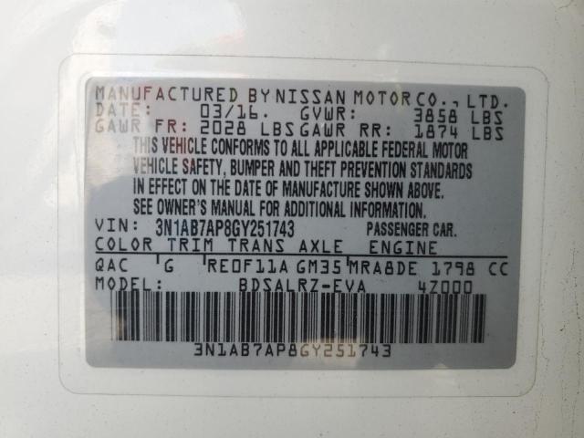 3N1AB7AP8GY251743 Nissan SENTRA S
