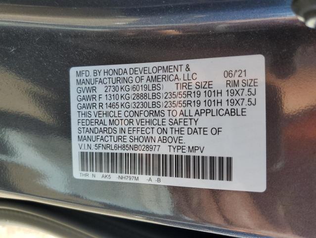 5FNRL6H85NB028977 Honda Odyssey Touring
