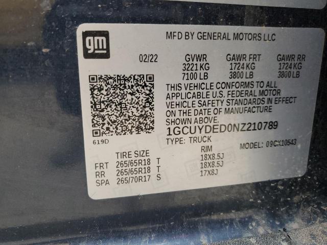 1GCUYDED0NZ210789 Chevrolet Silverado Ltd K1500 Lt