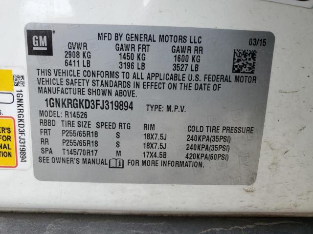 1GNKRGKD3FJ319894 Chevrolet Traverse Lt