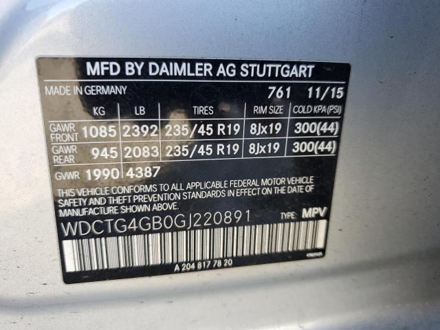 WDCTG4GB0GJ220891 Mercedes-Benz Gla 250 4matic