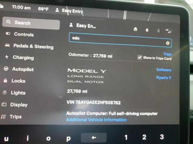 7SAYGAEE2NF508782 Tesla Model Y