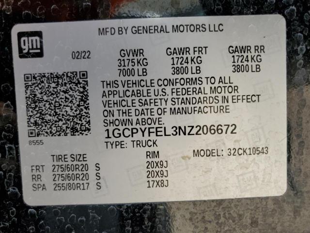 1GCPYFEL3NZ206672 Chevrolet Silverado Ltd K1500 Lt Trail Boss