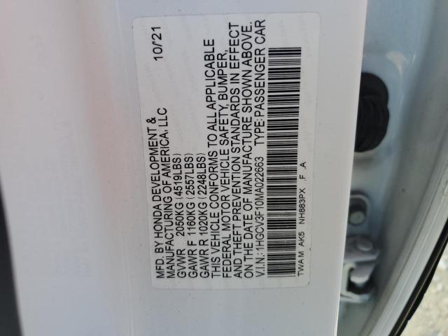 1HGCV3F10MA022663 Honda ACCORD HYBRID