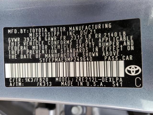 5YFEPMAE9MP249640 Toyota COROLLA LE
