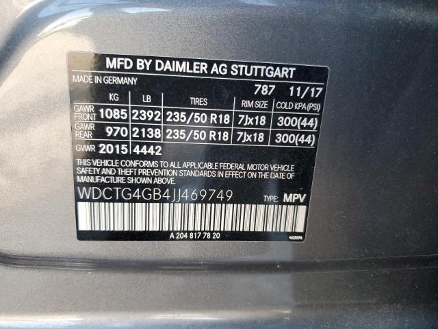 WDCTG4GB4JJ469749 Mercedes-Benz Gla 250 4matic