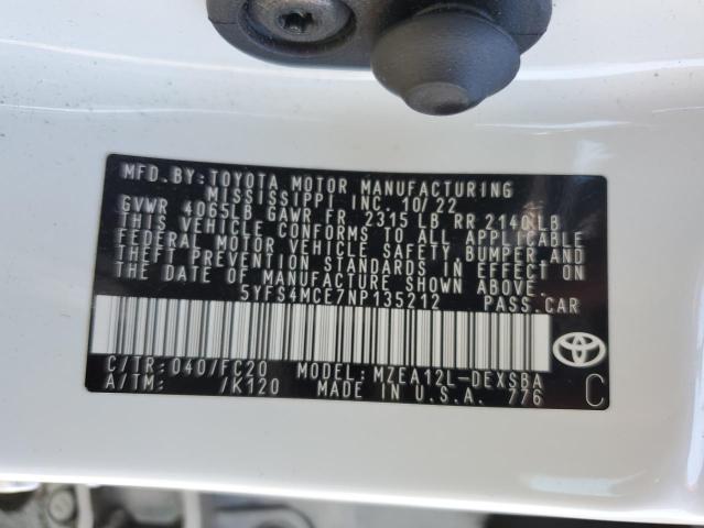 5YFS4MCE7NP135212 Toyota COROLLA SE