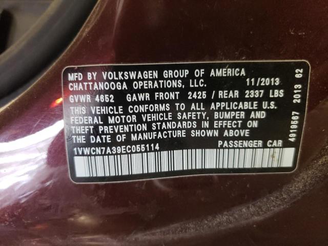 1VWCN7A39EC055114 Volkswagen PASSAT SEL