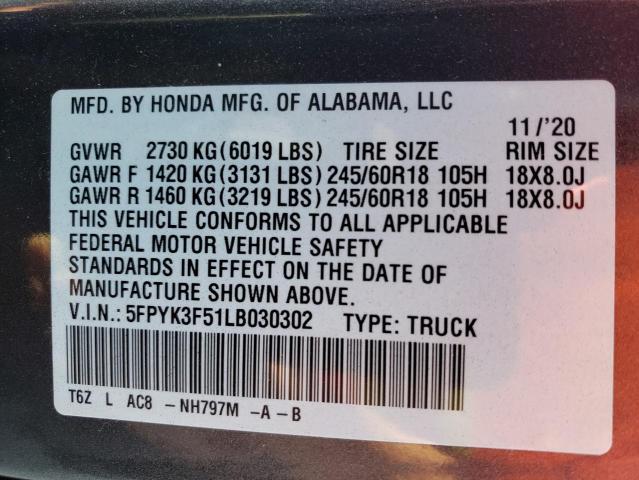 5FPYK3F51LB030302 Honda Ridgeline Rtl
