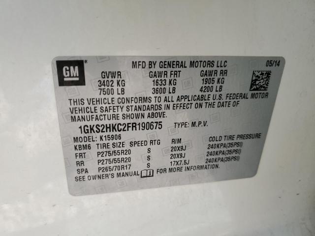 1GKS2HKC2FR190675 GMC Yukon Xl K1500 Slt