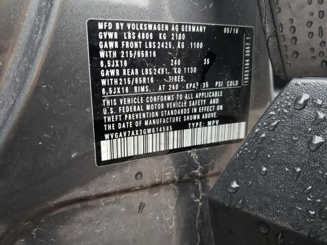 WVGAV7AX3GW614585 Volkswagen TIGUAN S