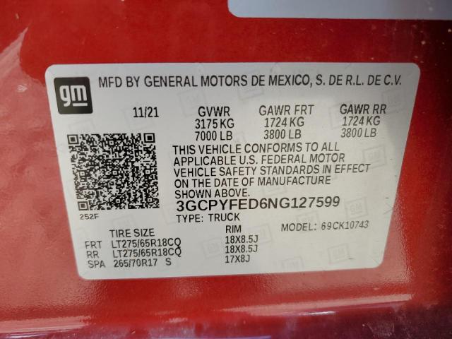 3GCPYFED6NG127599 Chevrolet Silverado Ltd K1500 Lt Trail Boss