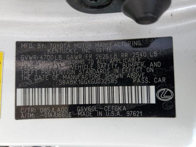 58ABK1GGXGU032585 Lexus ES 350