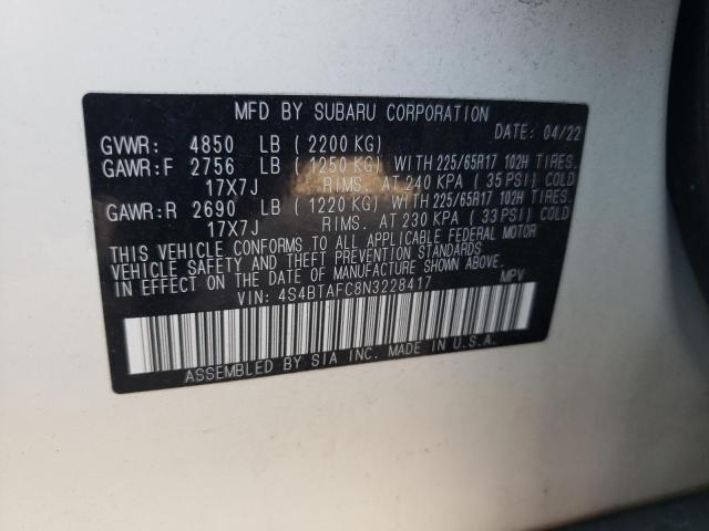 4S4BTAFC8N3228417 Subaru Outback Premium