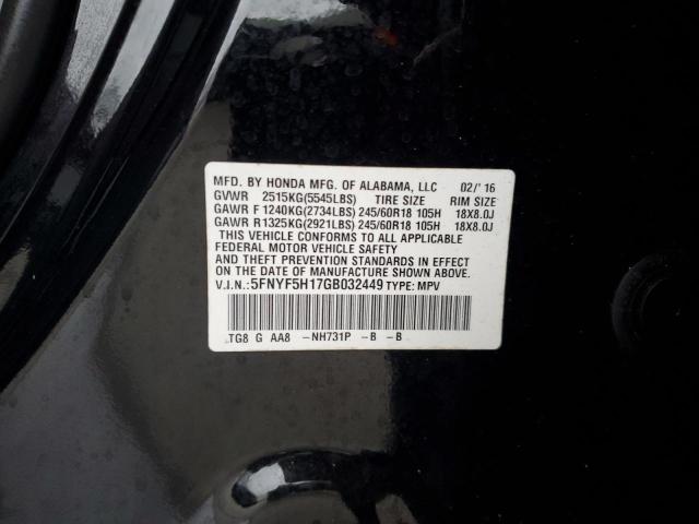 5FNYF5H17GB032449 Honda PILOT LX