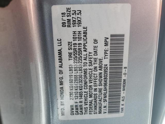 5FNRL6H96KB039524 Honda Odyssey Elite